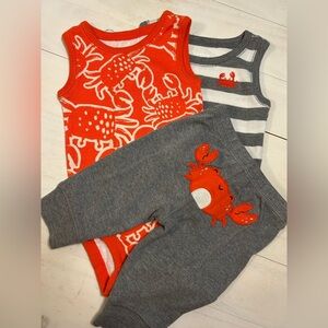 Carter’s Baby Boy 3 Months Bundle Crab Bodysuits & Pant Set Outfit Orange Gray
